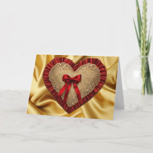 Gold Lace Red Ribbon Valentine's Day Heart Card