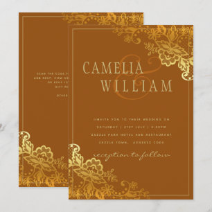 Gold Lace Terracotta Wedding Invitations Budget