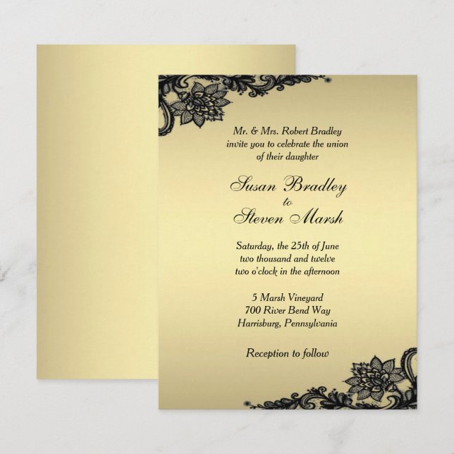 Gold Lace Wedding Invitation (Front/Back)