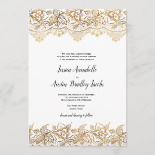 Gold Lace Wedding Invitation Vintage Boho