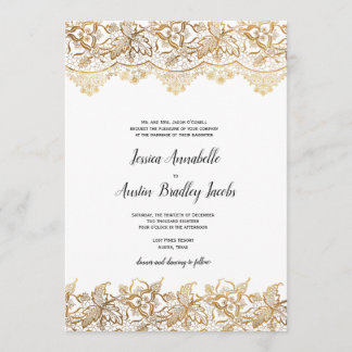 Gold Lace Wedding Invitation Vintage Boho