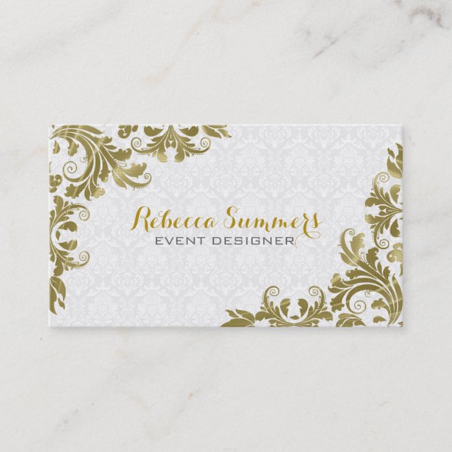 Gold Lace White Damasks Business Card (Front)