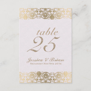 Gold Lace & White Wedding Table Number
