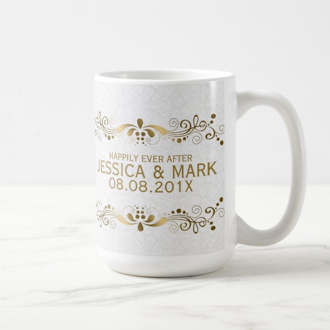 Gold Lace With White Damasks Coffee Mug (Right)