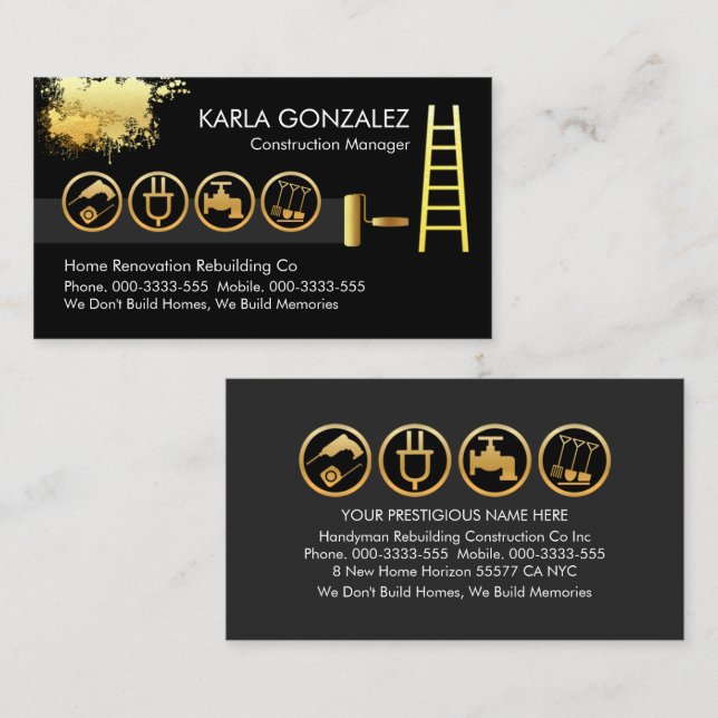 Gold Ladder Brush Painting By Handyman Tools Business Card (Front/Back)