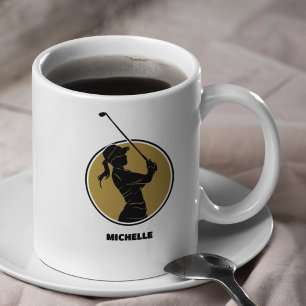 Gold Ladies Golf Silhouette Coffee Mug
