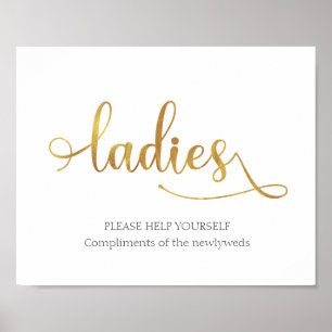 Gold Ladies Wedding Bathroom Basket Sign