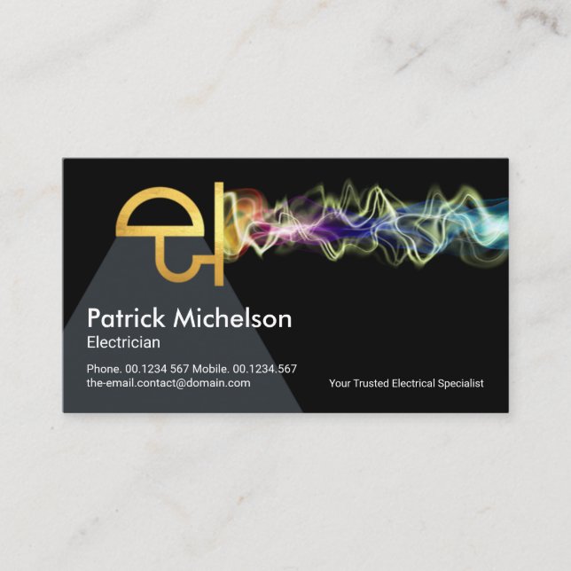 Gold Lamp Electrically Charged Colourful Lightning Business Card (Front)