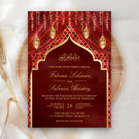 Gold Lanterns Maroon Red Curtain Muslim Wedding