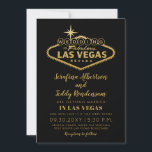 Gold Las Vegas Fabulous Destination Wedding Invitation<br><div class="desc">An invitation for a Las Vegas Wedding with the fabulous lighted sign in an elegant faux gold foil effect on a black background, designed with a destination wedding in mind including space for optional travel and accommodations details on the back, making this an affordable and chic casino chapel wedding invitation....</div>