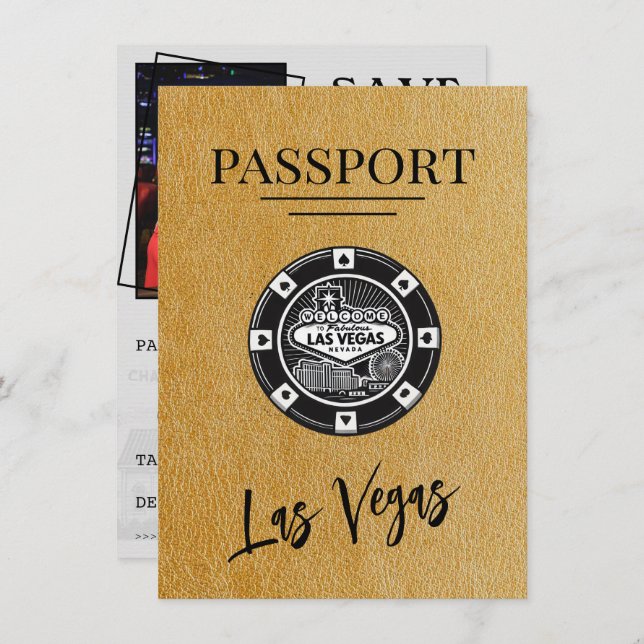 Gold Las Vegas Passport Save The Date (Front/Back)
