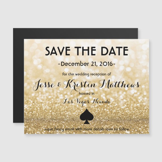 Gold Las Vegas Save the Date (Glam/Classy) Magnetic Invitation (Front/Back)