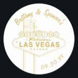 Gold Las Vegas Sign Wedding Classic Round Sticker<br><div class="desc">Customise the colour and fonts as well as the colour of the graphic. Vector illustration by Becky Nimoy</div>