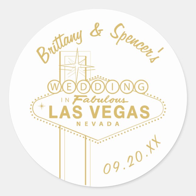 Gold Las Vegas Sign Wedding Classic Round Sticker (Front)