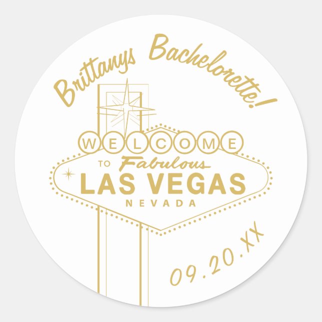 Gold Las Vegas Sign Wedding Welcome Bachelorette Classic Round Sticker (Front)