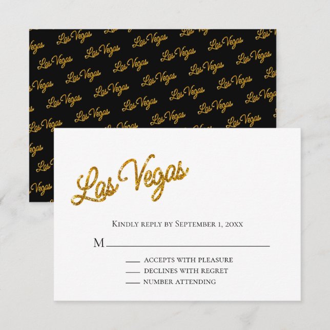 Gold Las Vegas Sparkles Wedding RSVP Invitation (Front/Back)