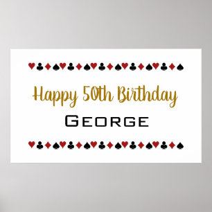 Gold Las Vegas Style Casino Card Suits Birthday Poster