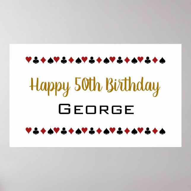 Gold Las Vegas Style Casino Card Suits Birthday Poster (Front)