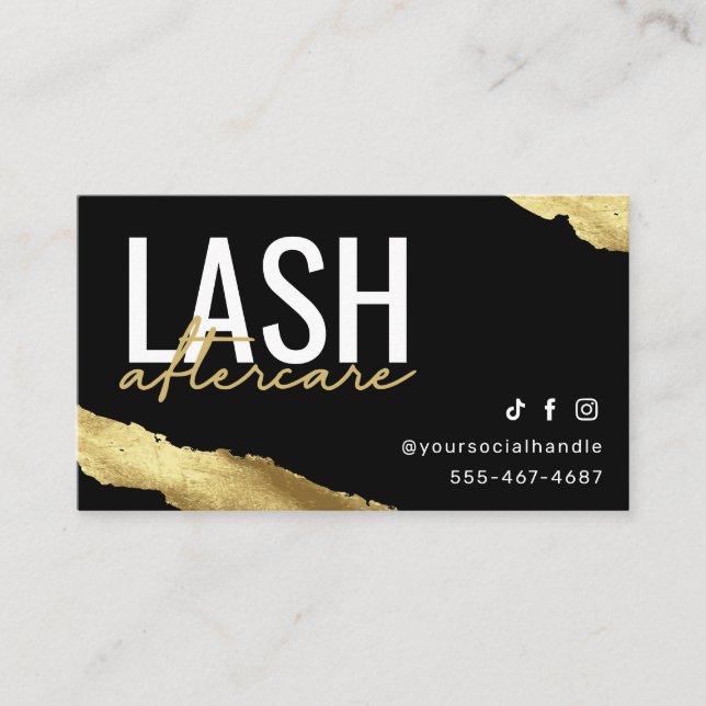 Gold Lash Extensions Aftercare Card (Front)
