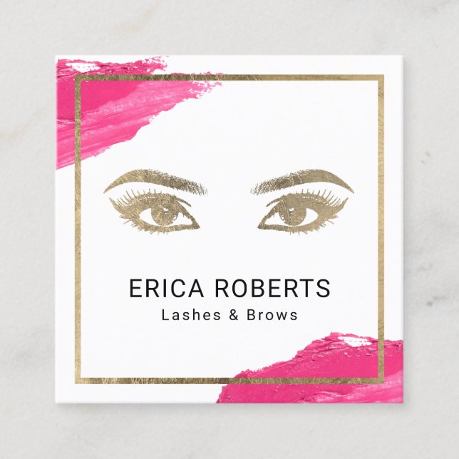 Gold Lashes & Brows Makeup Artist Beauty Salon Square Business Card (Front)