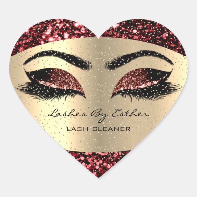 Gold Lashes By Cleaner Heart Makeup Burgundy Heart Sticker (Front)