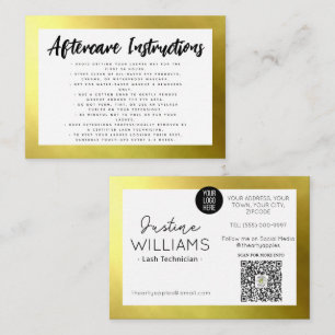 gold Lashes Eyelash Extensions aftercare Business Card