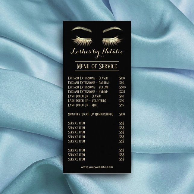 Gold Lashes Eyelash Makeup Artist Salon Price List Rack Card (Creator Uploaded)
