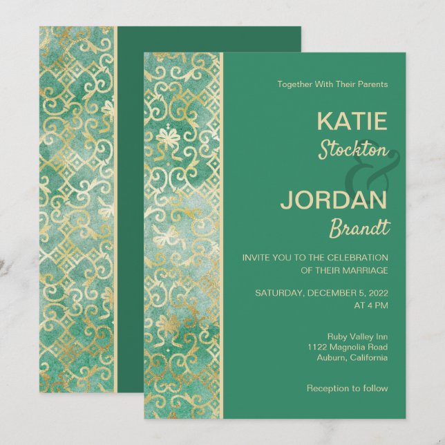 Gold Lattice Wedding Invitation (Front/Back)