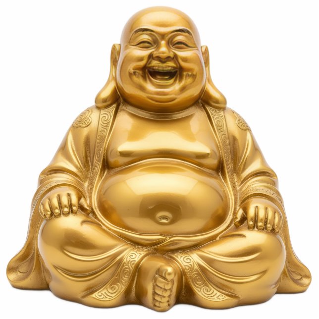 Gold Laughing Buddha 2D Budai Statue Standing Photo Sculpture (Front)