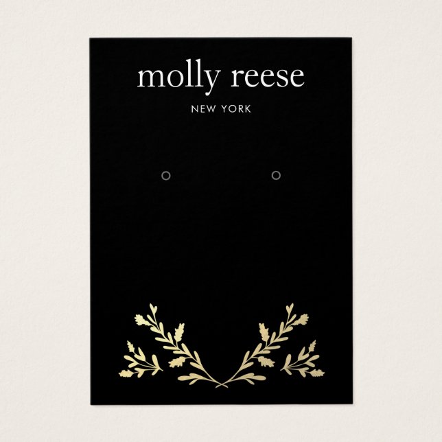 Gold laurel Branch Black  Earring Display Card (Front)