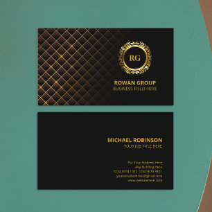Gold Laurel Leaf Crest   Diamond Pattern   Luxury Business Card
