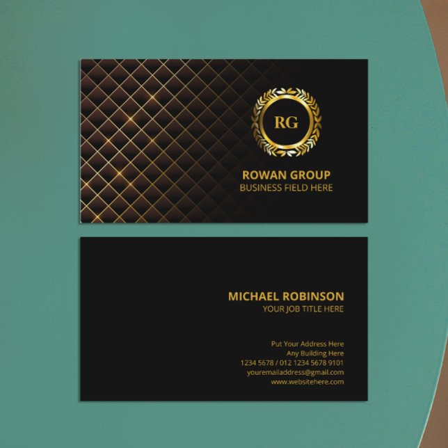 Gold Laurel Leaf Crest | Diamond Pattern | Luxury Business Card (Creator Uploaded)