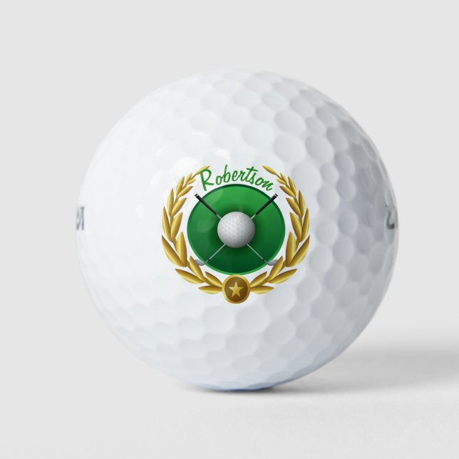 Gold Laurel Leaf Golf Club Personalised Balls (Front)