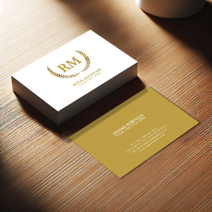 Gold Laurel Leaves   Elegant Initial on White Business Card