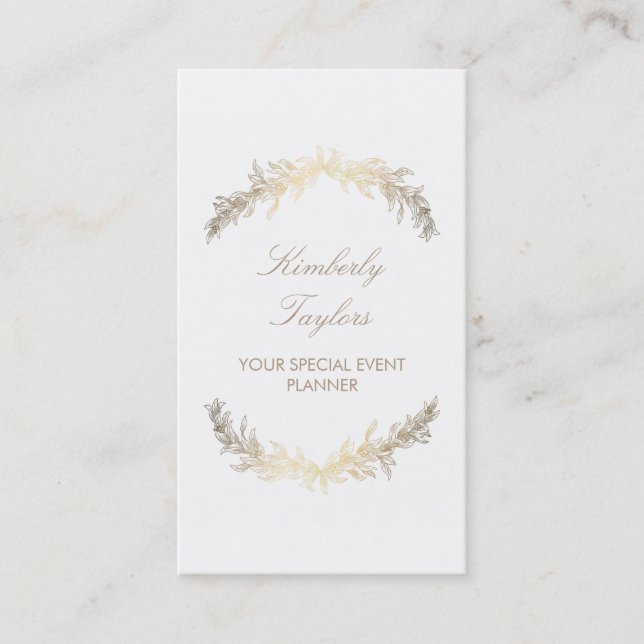 Gold Laurel Special Occasion Event Planner Elegant Business Card (Front)