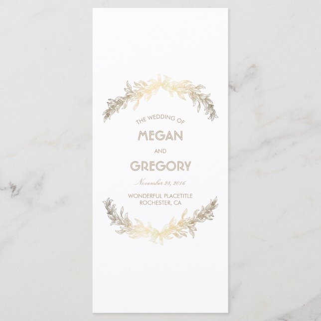 Gold Laurel Vintage Wedding Programs Programme (Front)