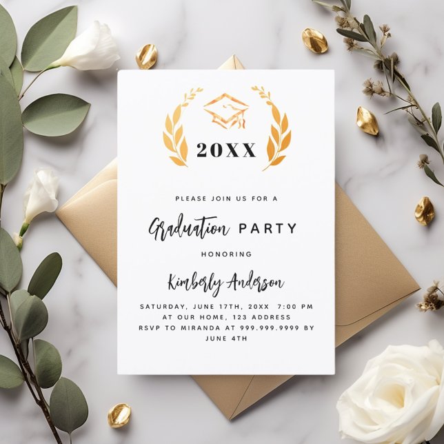 Gold laurel wreath 2025 Graduation Party Invitation (Creator Uploaded)