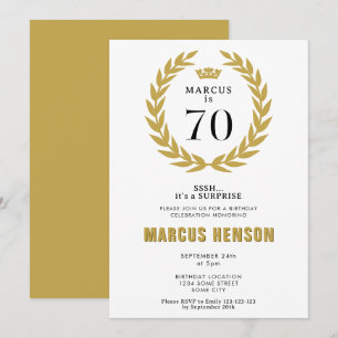 Gold Laurel Wreath Crown 70th Birthday Surprise Invitation