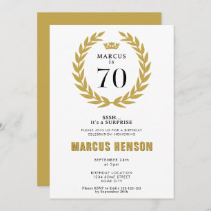 Gold Laurel Wreath Crown 70th Birthday Surprise Invitation
