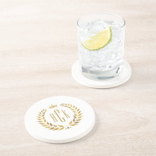Gold Laurel Wreath Custom Monogram Coaster