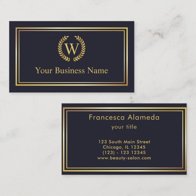 GOLD LAUREL WREATH INITIAL LOGO  BUSINESS CARD (Front/Back)