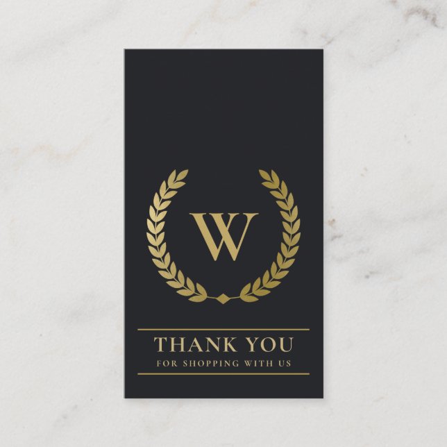 GOLD LAUREL WREATH INITIAL LOGO BUSINESS THANK YOU BUSINESS CARD (Front)