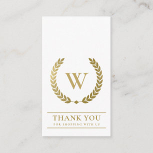 GOLD LAUREL WREATH INITIAL LOGO BUSINESS THANK YOU CARD