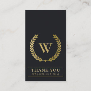 GOLD LAUREL WREATH INITIAL LOGO BUSINESS THANK YOU CARD