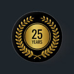 Gold Laurel Wreath Length of Service Award 6 Cm Round Badge<br><div class="desc">Recognise your employees for their dedication and length of service with a pin-back button featuring an elegant golden laurel wreath with text indicating the number of years service. Edit the number of years as needed for your award.</div>
