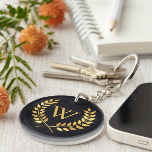 Gold Laurel Wreath Monogram Key Ring