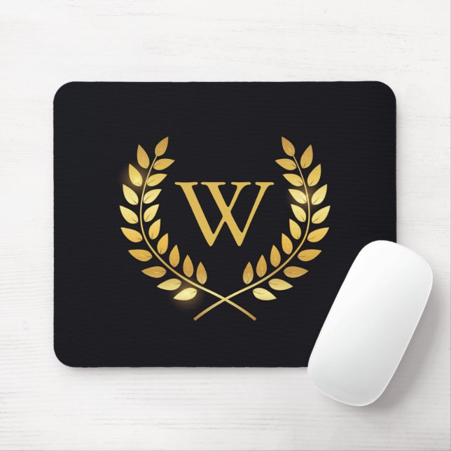Gold Laurel Wreath Monogram Mouse Mat (With Mouse)