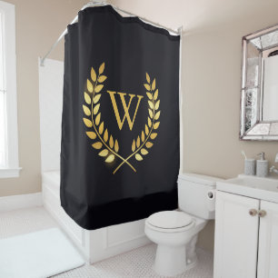 Gold Laurel Wreath Monogram Shower Curtain