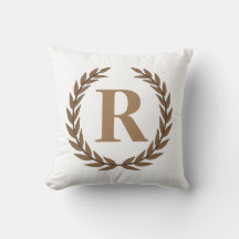 Gold Laurel Wreath Personalised Initial Pillow