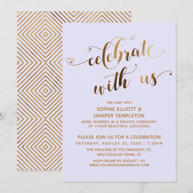 Gold Lavender Celebrate with Us Post-Wedding Party Invitation (Front/Back)